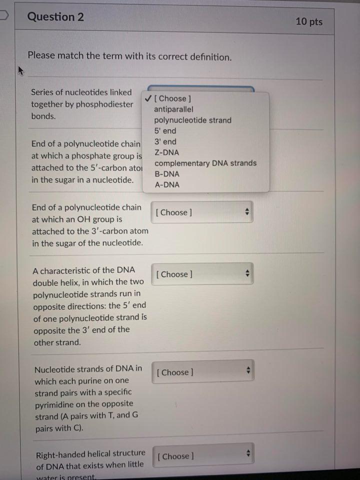 Solved Question 2 10 pts Please match the term with its | Chegg.com 