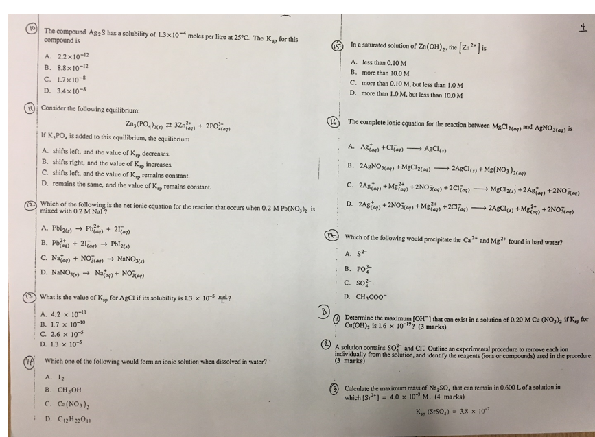 Solved Chemistry Iz Ecuilibrium P.S. 4 wl 1 Solubility | Chegg.com