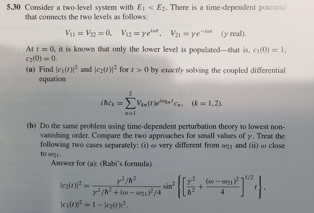 5.30 Consider a two-level system with Ej