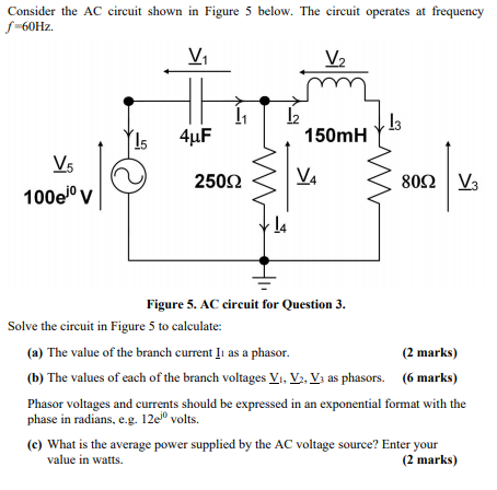 Solved Consider the AC circuit shown in Figure 5 below. The | Chegg.com