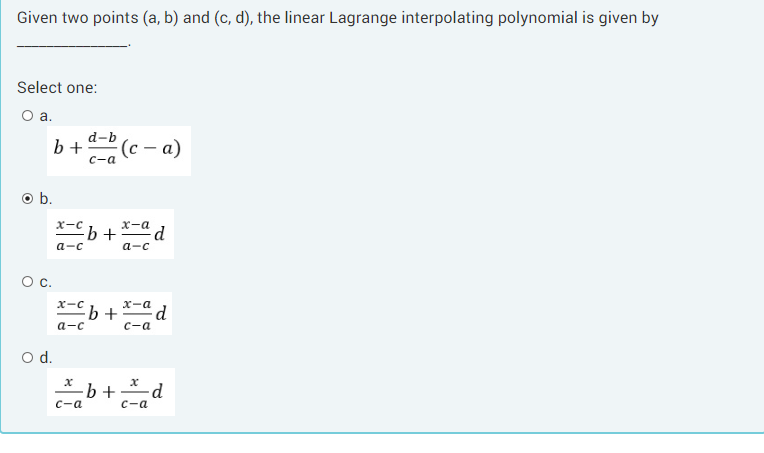 Solved Given Two Points (a, B) And (c,d), The Linear | Chegg.com