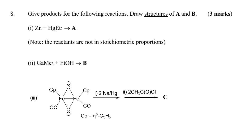 Solved inorganic chemistry question, on organometallic | Chegg.com