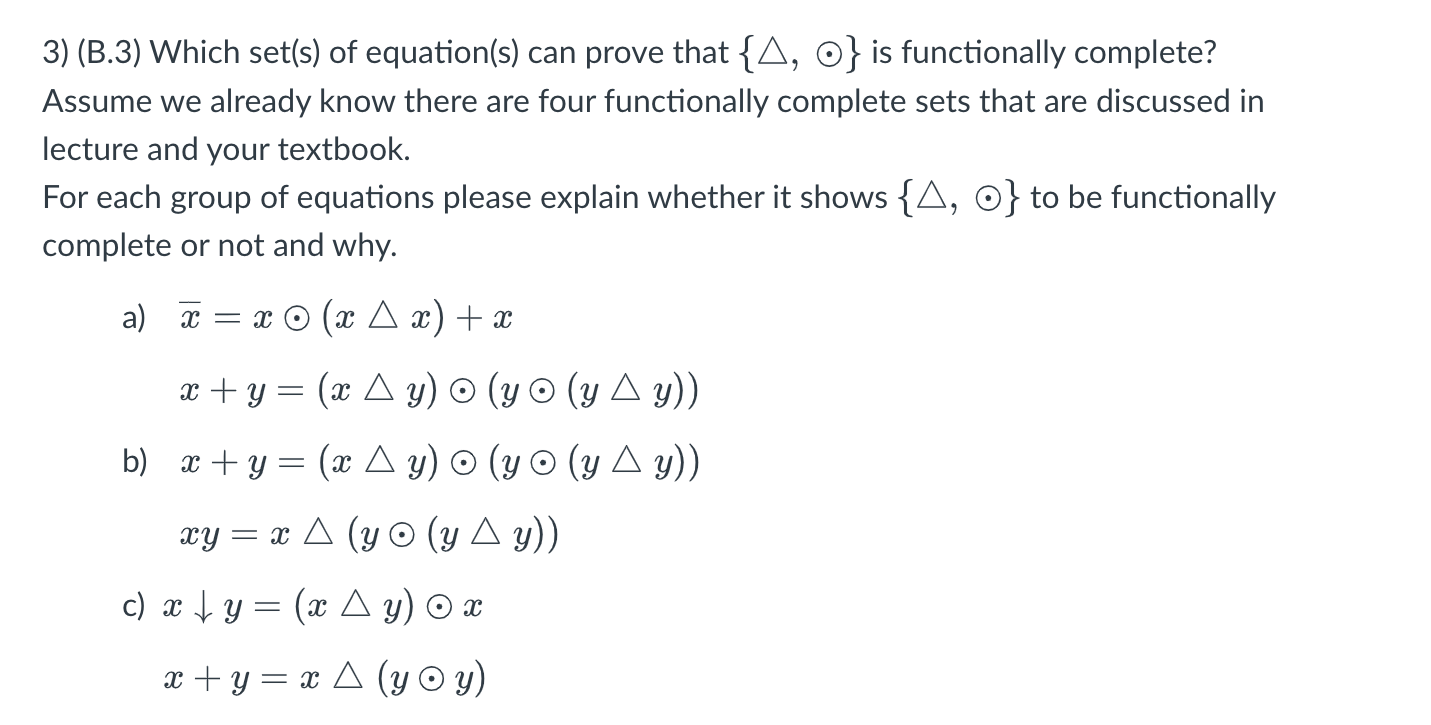 Solved 3) (B.3) Which set(s) of equation(s) can prove that