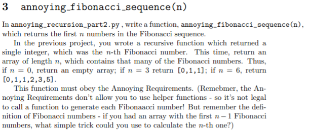 Solved annoying_fibonacci_sequence(n) In | Chegg.com