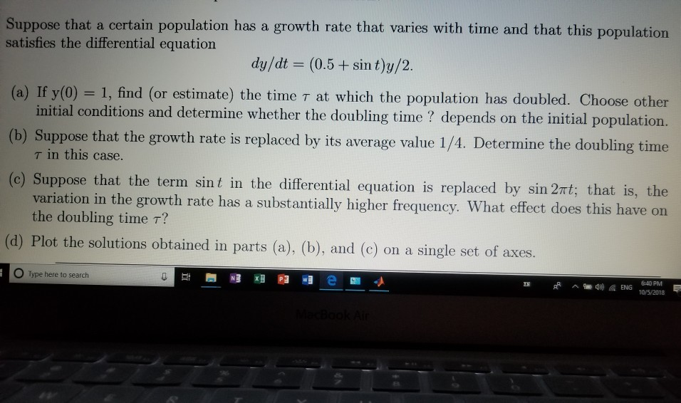 Solved Suppose That A Certain Population Has A Growth Rate | Chegg.com