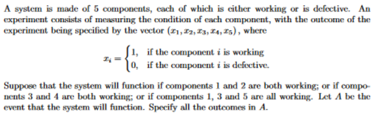 Solved A system is made of 5 components, each of which is | Chegg.com