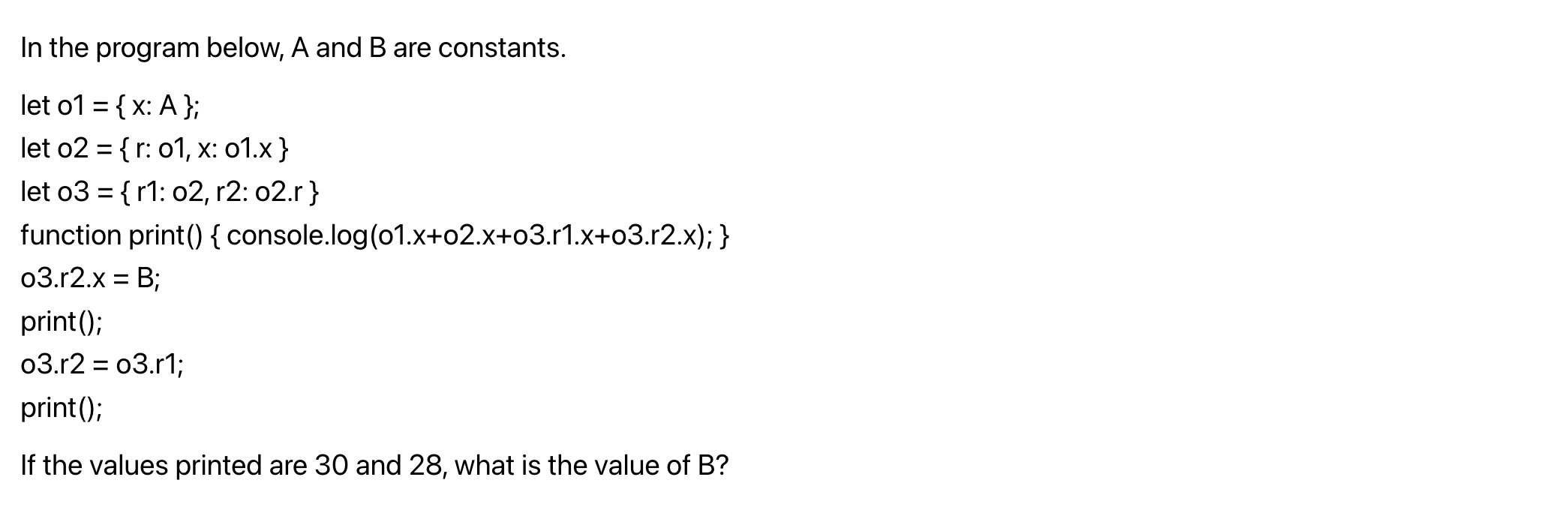 Solved In the program below, A and B are constants. - = let | Chegg.com