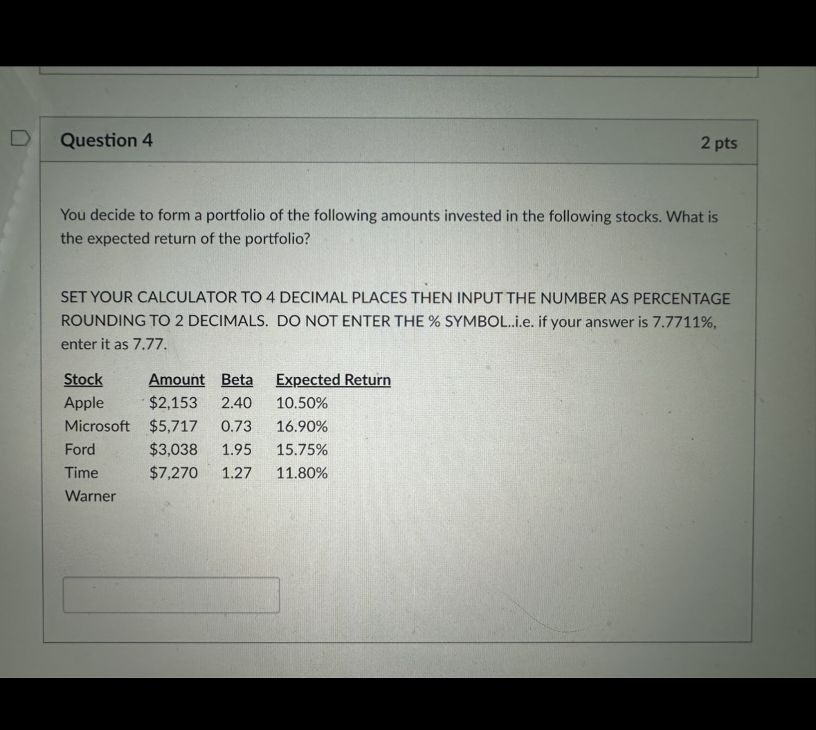 Solved You decide to form a portfolio of the following | Chegg.com