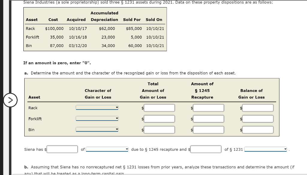 Solved Siena Industries (a sole proprietorship) sold three §