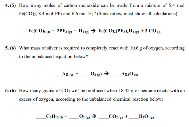 Solved 4.(5) How many moles of carbon monoxide can be made | Chegg.com