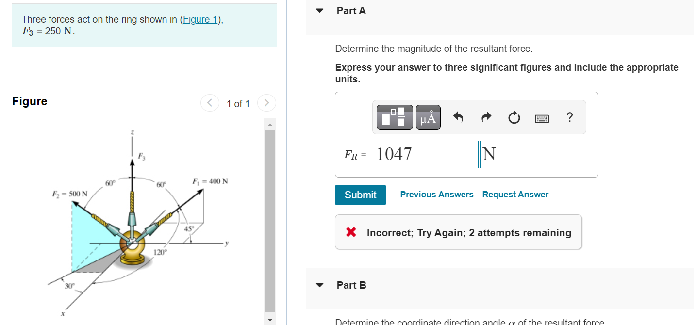 Solved Three Forces Act On The Ring Shown In Figure 1