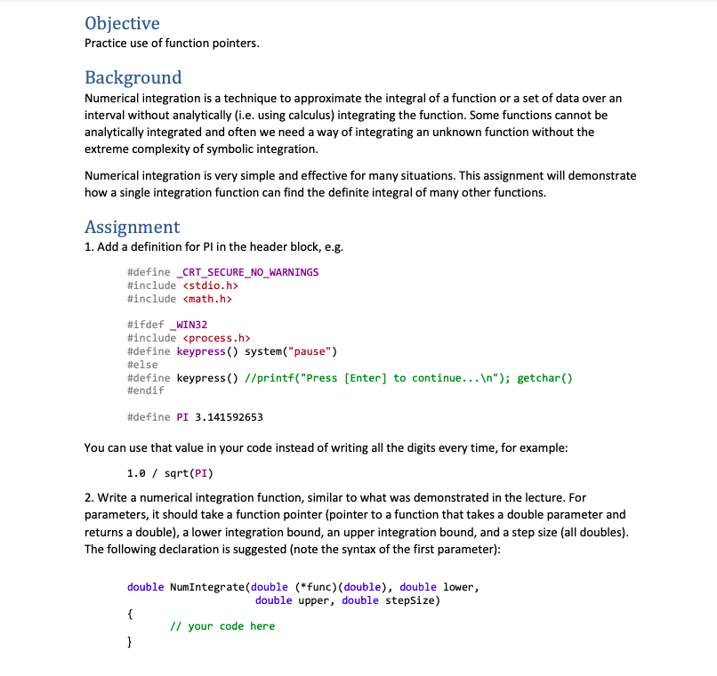 Solved Objective Practice use of function pointers. | Chegg.com