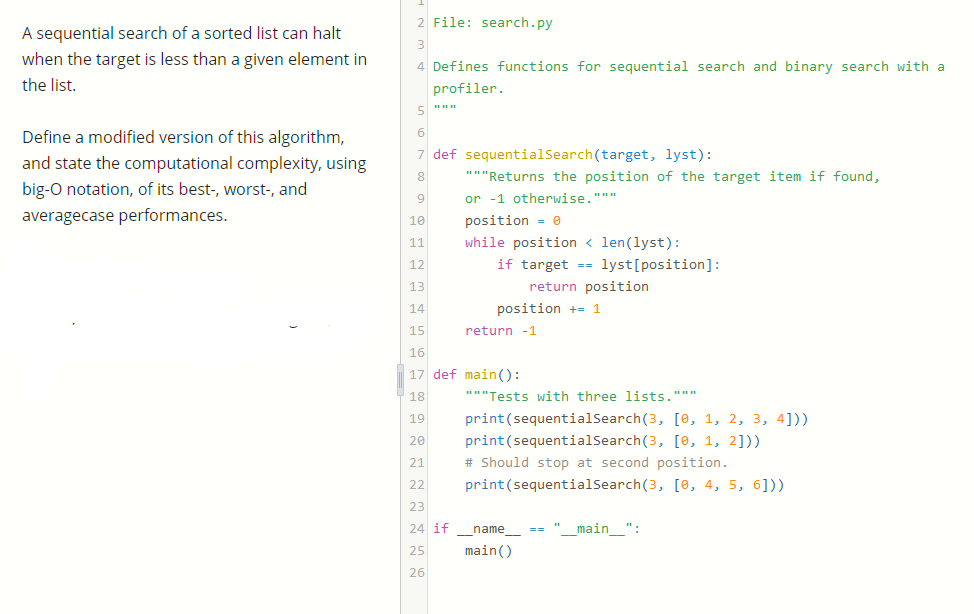 Solved 2 File: search.py A sequential search of a sorted | Chegg.com