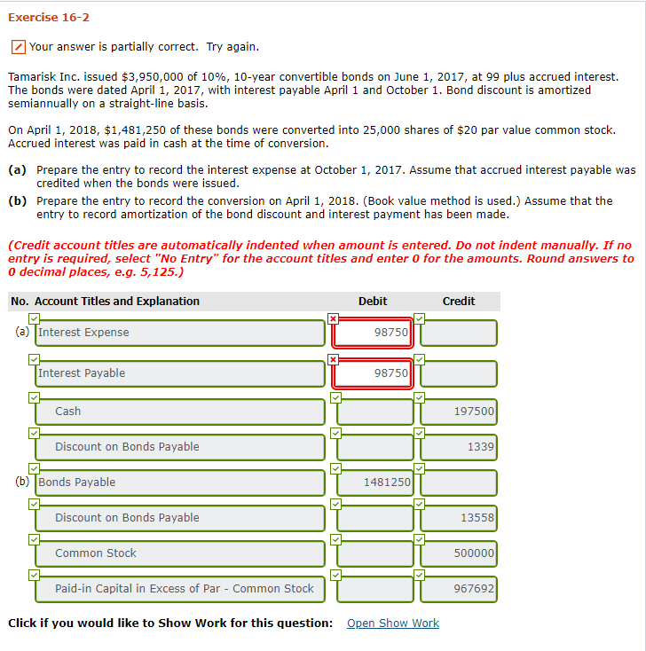 Solved Exercise 162 Your answer is partially correct. Try