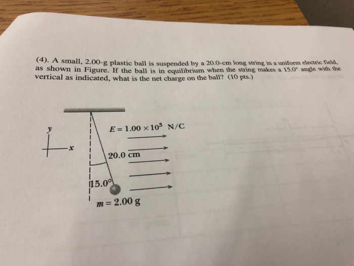 Solved (4). A small, 2.00g plastic ball is suspended by a