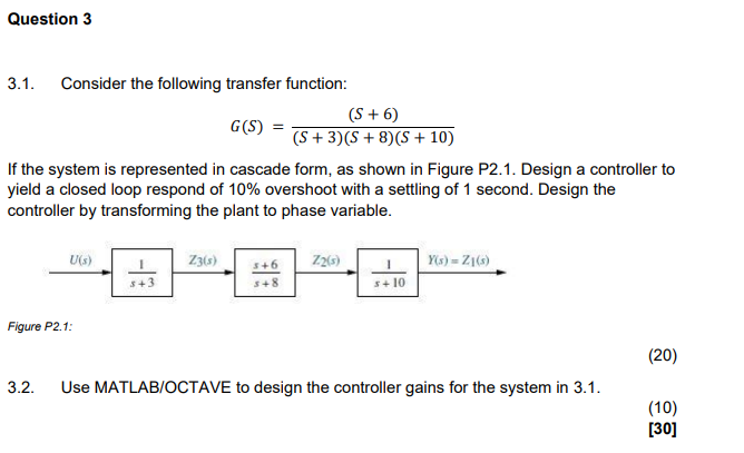 Solved Question 3 3.1. Consider the following transfer | Chegg.com