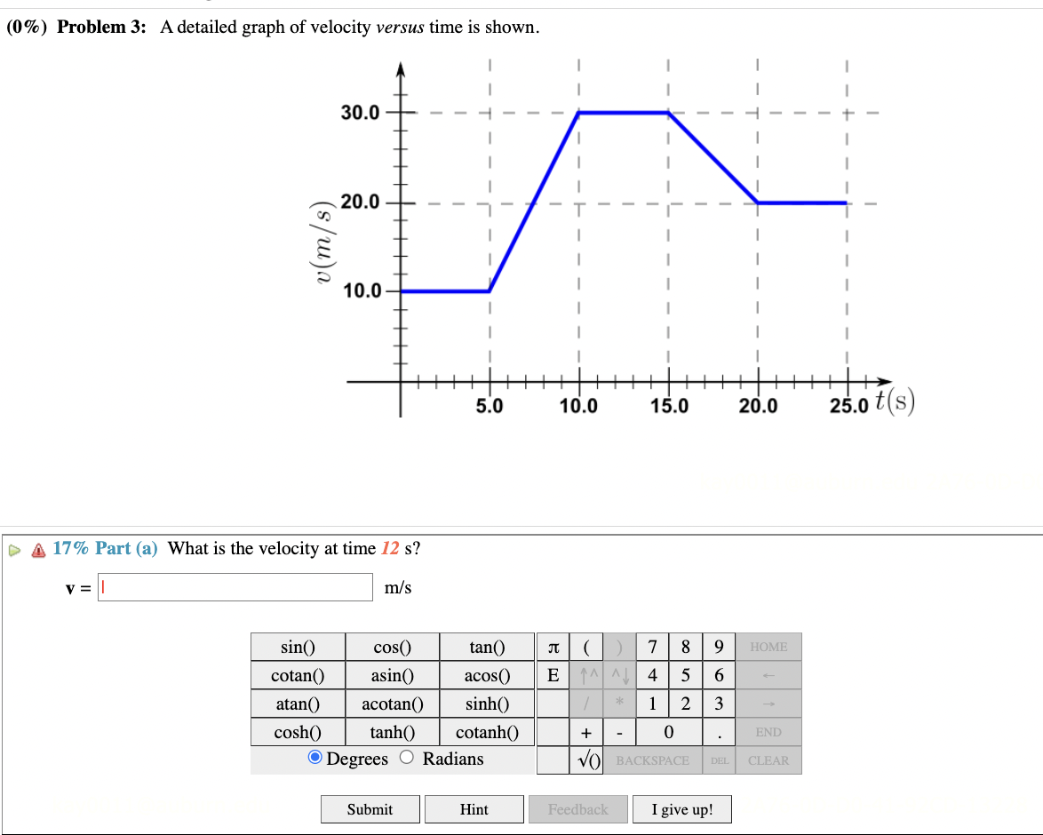 Solved (0\%) Problem 3: A detailed graph of velocity versus | Chegg.com