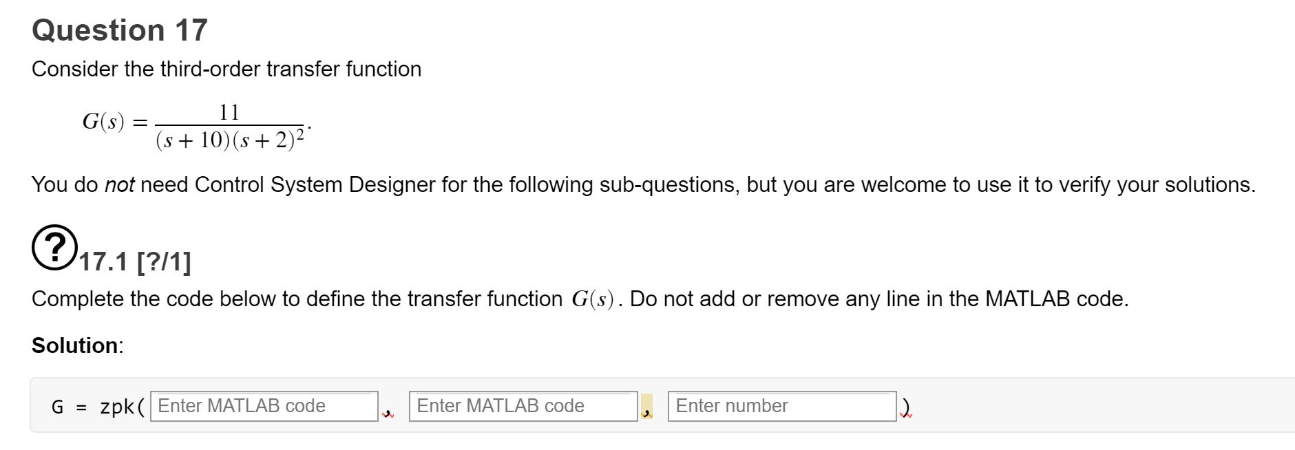 Solved Question 17 Consider the third-order transfer | Chegg.com