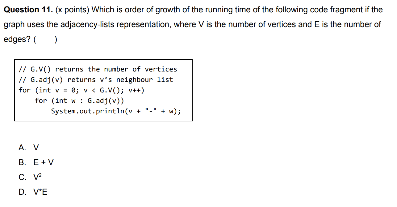 Solved Question 11 X Points Which Is Order Of Growth O Chegg Com