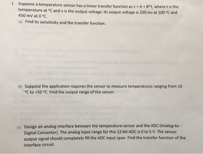 Solved 1. Suppose a temperature sensor has a linear | Chegg.com