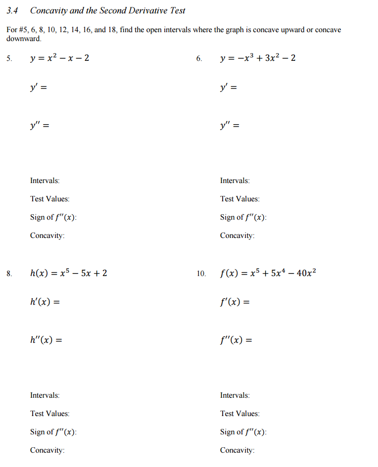 Solved 3.4 Concavity and the Second Derivative Test For #5, | Chegg.com