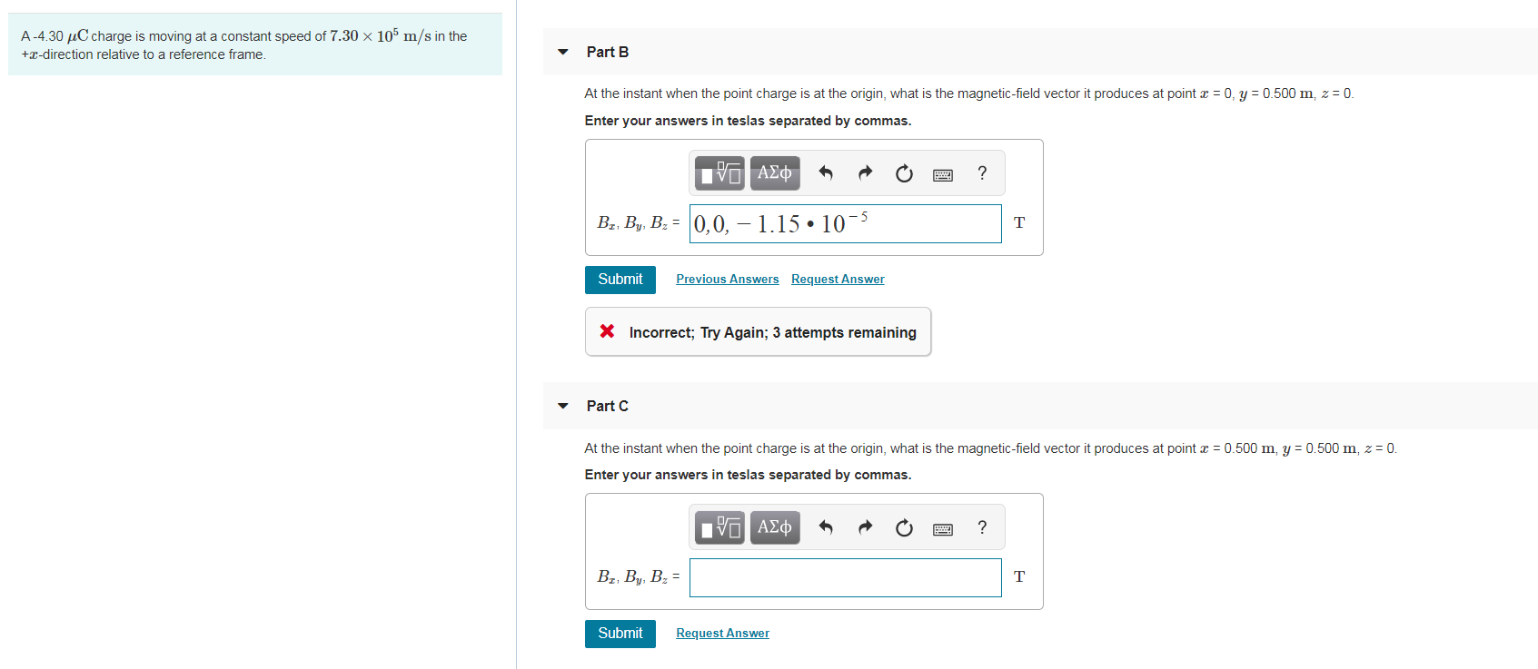 Solved A4.30 uC charge is moving at a constant speed of