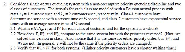 2. Consider a single-server queueing system with a | Chegg.com