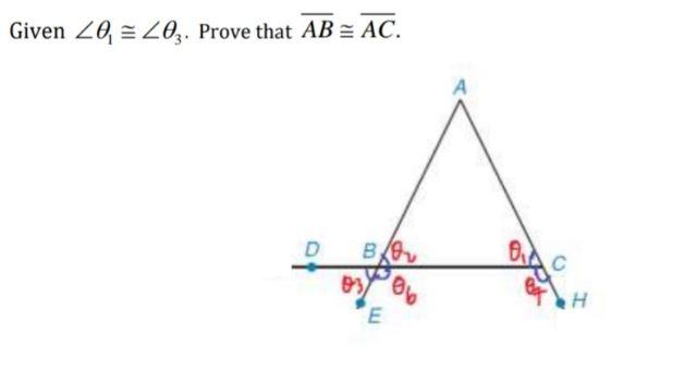 Solved Given ∠θ1≅∠θ3. Prove that AB≅AC. | Chegg.com