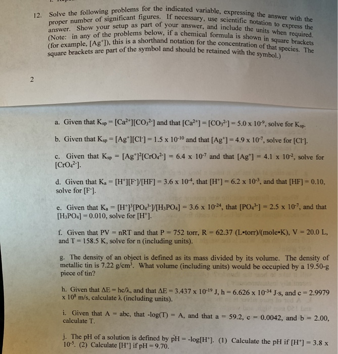 Solved Solve The Following Problems For The Indicated Var Chegg Com