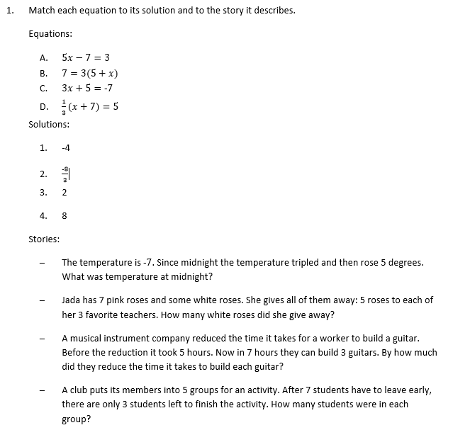 Solved 1. Match each equation to its solution and to the | Chegg.com