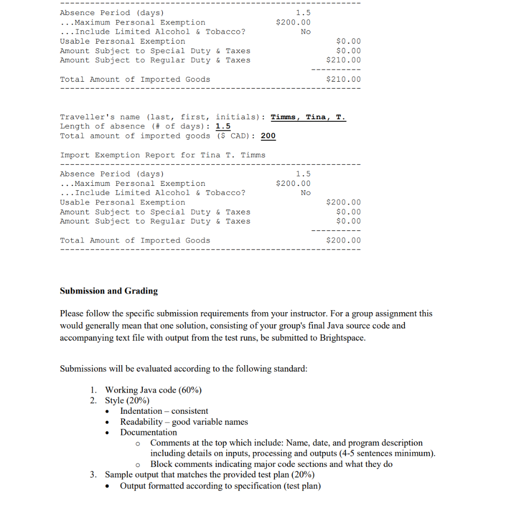 Solved Assignment #1 - Import Exemptions Canadian residents 