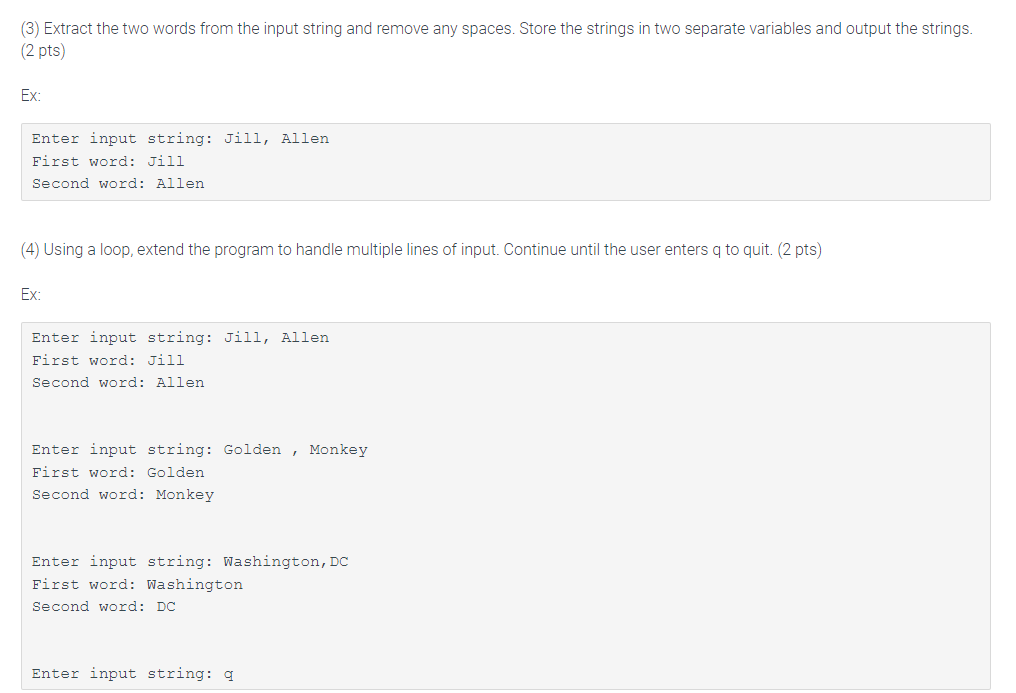 Solved 6.6 Parsing strings (Java) (1) Prompt the user for a | Chegg.com