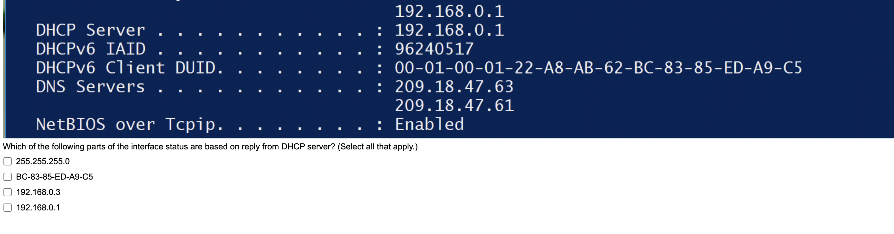 Solved The status of a network interface before DHCP request | Chegg.com