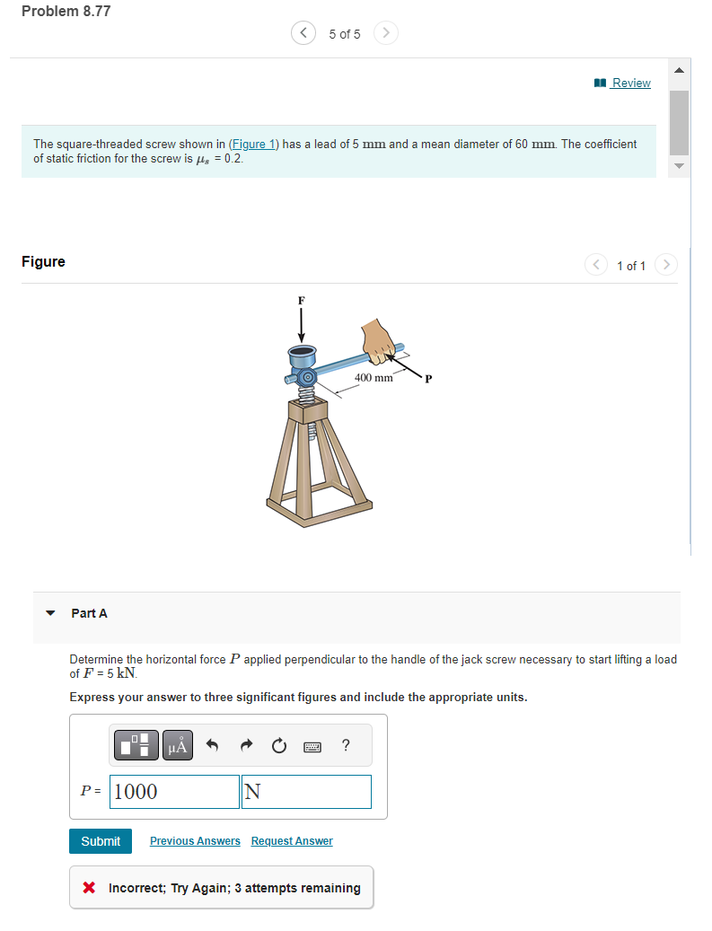 Solved The squarethreaded screw shown in (Figure 1) has a
