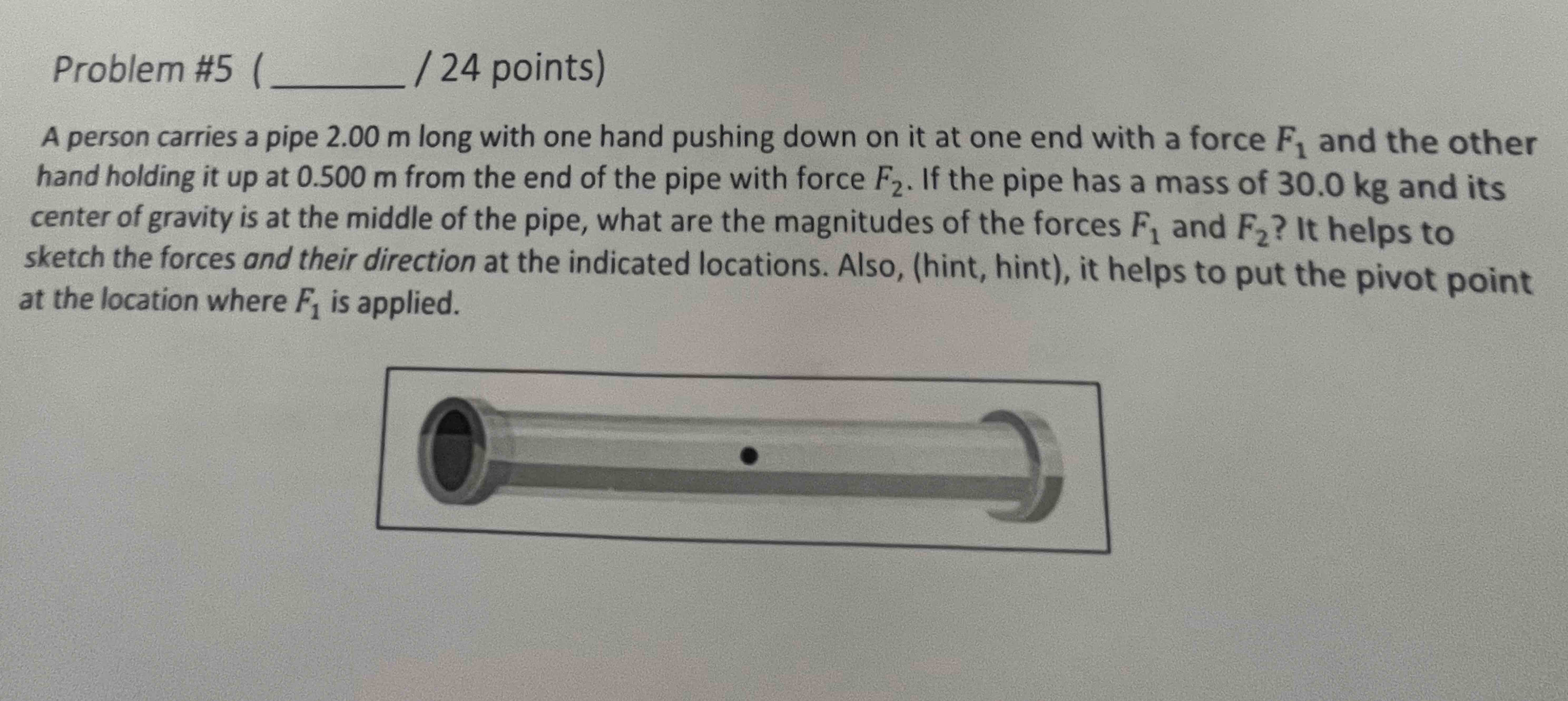 Solved \\nA person carries a pipe 2.00m long with one hand
