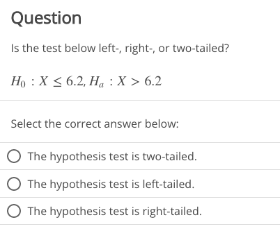 Solved Is the test below left-, right-, or two-tailed? | Chegg.com