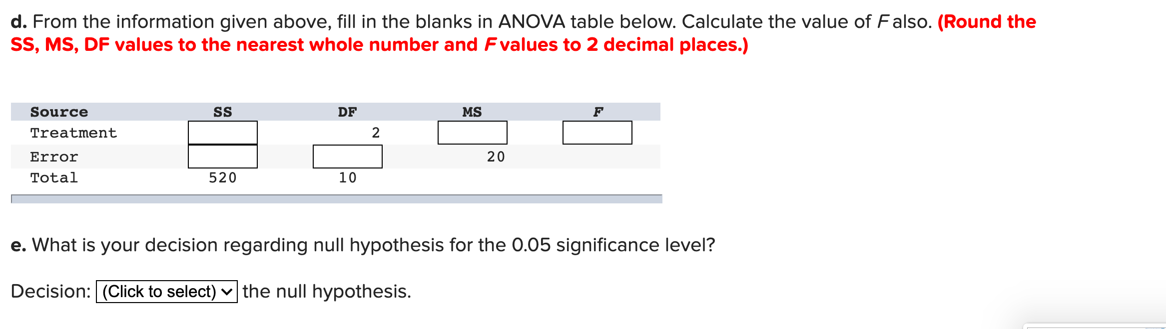 Solved Check my work 7 The following is a partial ANOVA | Chegg.com