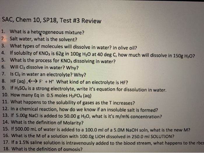 Solved SAC, Chem 10, SP18, Test #3 Review What is a | Chegg.com