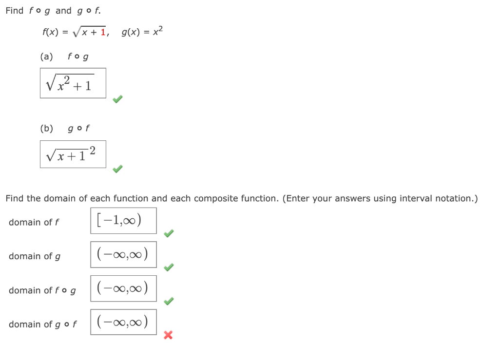 Solved Find fog and go f. f(x) = x + 1, g(x) = x2 (a) fog