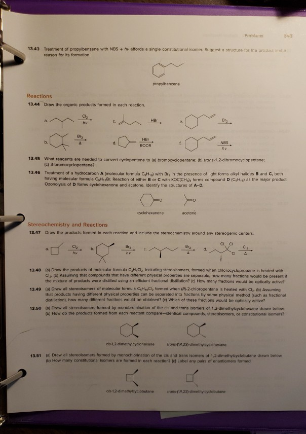 Solved Problamn 643 13 43 Treatment Of Propylbenzene With Chegg