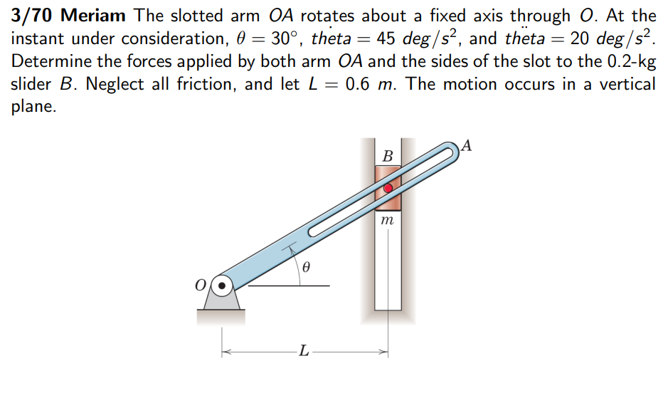 Solved --- 3/70 Meriam The slotted arm OA rotates about a | Chegg.com