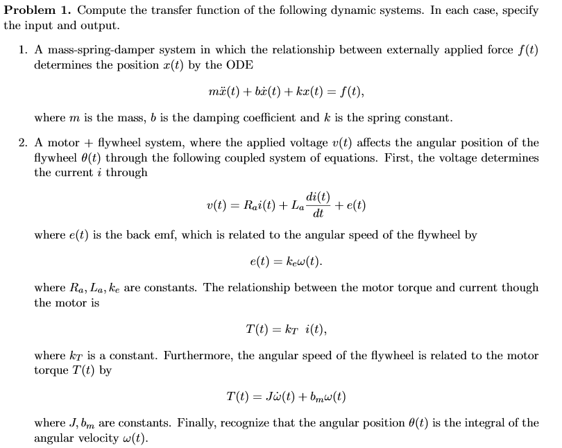 Solved Problem 1. Compute the transfer function of the | Chegg.com