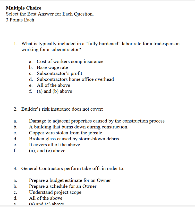 Solved Multiple Choice Select the Best Answer for Each | Chegg.com