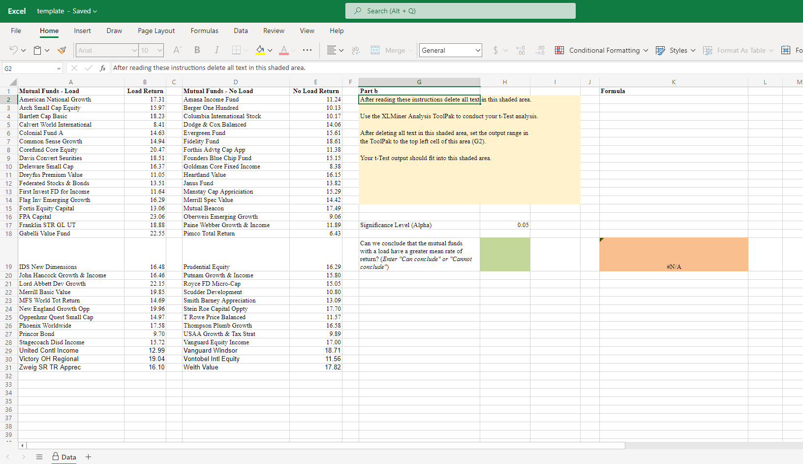 Excel template - Saved ∨ Search (Alt +Q) File Home | Chegg.com