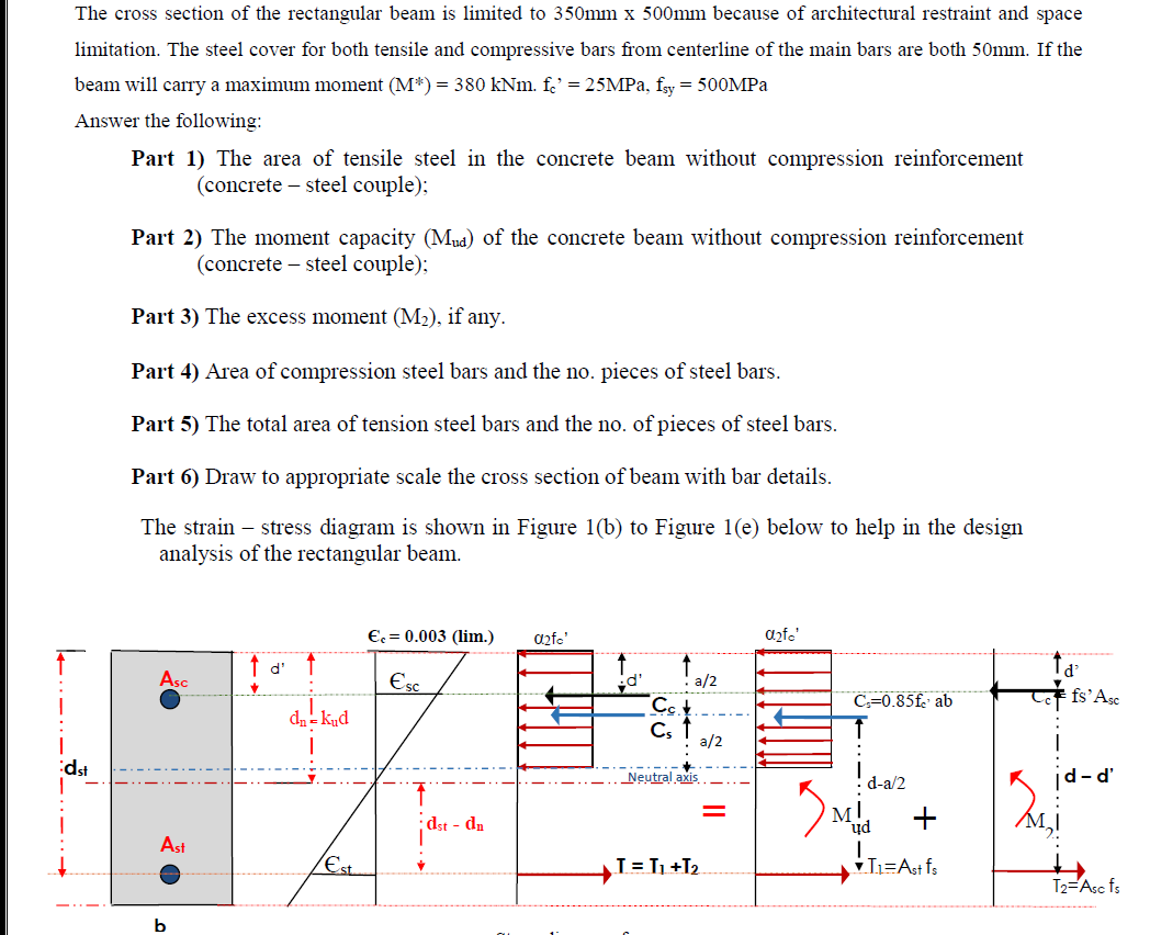 The cross section of the rectangular beam is limited to \( 350 \mathrm{~mm} \times 500 \mathrm{~mm} \) because of architectur