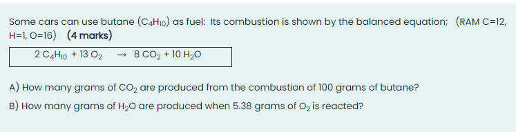 Solved Some cars can use butane (C4H10) as fuel: Its | Chegg.com