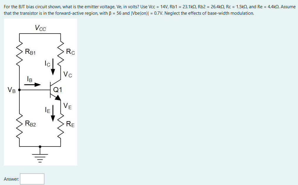 Solved The BJT Bias Circuit Shown, What Is The Emitter | Chegg.com