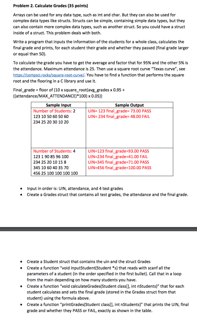 Solved Problem 2. Calculate Grades (35 points) Arrays can be | Chegg.com
