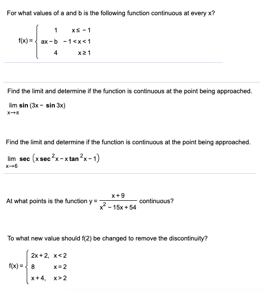 Solved For what values of a and b is the following function | Chegg.com