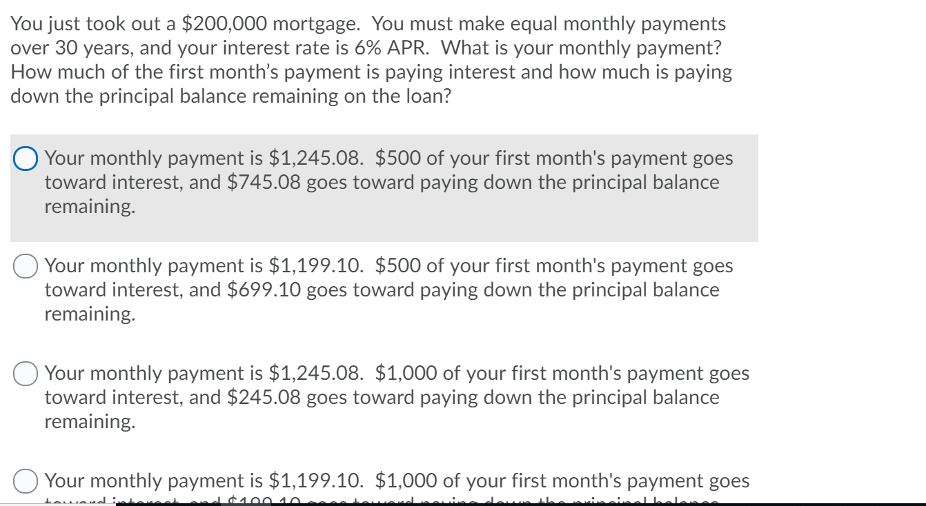 monthly payment on 200000 mortgage